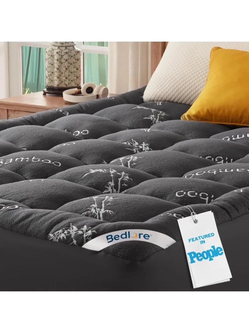 Thick Bamboo Mattress Topper for Queen Bed - Soft Pillow Top, Back Pain Relief